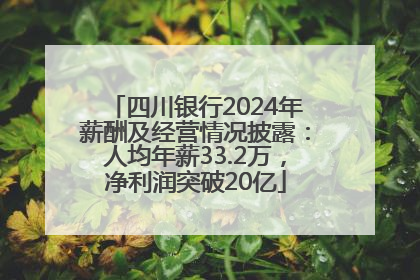 四川银行2024年薪酬及经营情况披露：人均年薪33.2万，净利润突破20亿