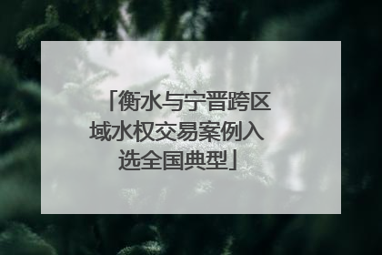衡水与宁晋跨区域水权交易案例入选全国典型