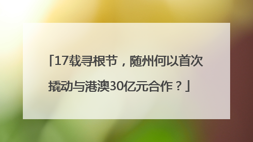 17载寻根节，随州何以首次撬动与港澳30亿元合作？